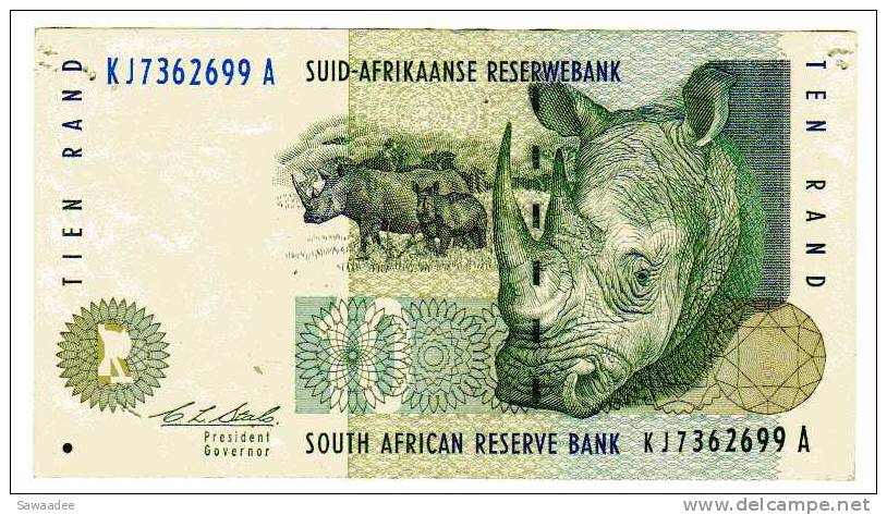 BILLET AFRIQUE DU SUD - P.123a (VOIR SIGNATURE) - 10 RAND - 1993 - RHINOCEROS - Zuid-Afrika