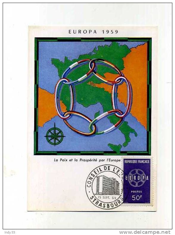 - FRANCE 1959 . EUROPA 1959 50F . CACHET CONSEIL DE L´EUROPE 59 - 1959