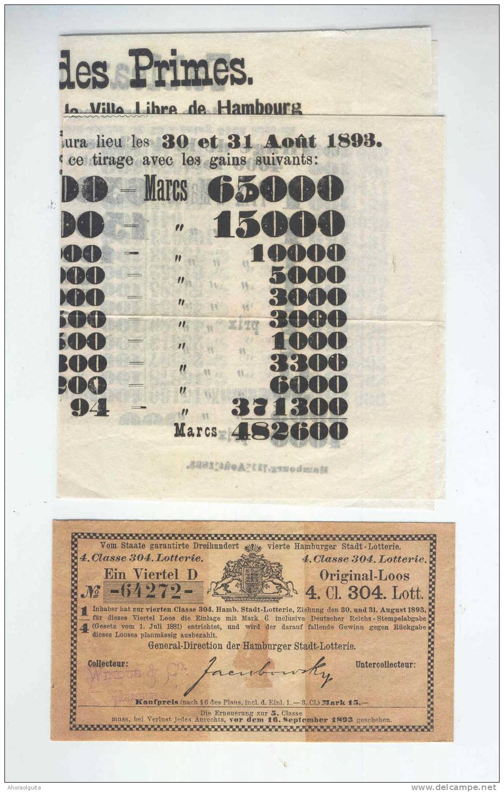 LOTERIE - ALLEMAGNE Dossier Stadt  Lotterie HAMBURG 1893 - Ticket , Courrier Et Résultats --  B2/846 - Non Classificati