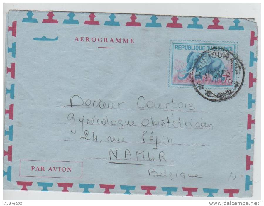 Aerogramme 7f Obl.Bujumbura 30.10.67 Eléphant V.Namur 3159 - Oblitérés