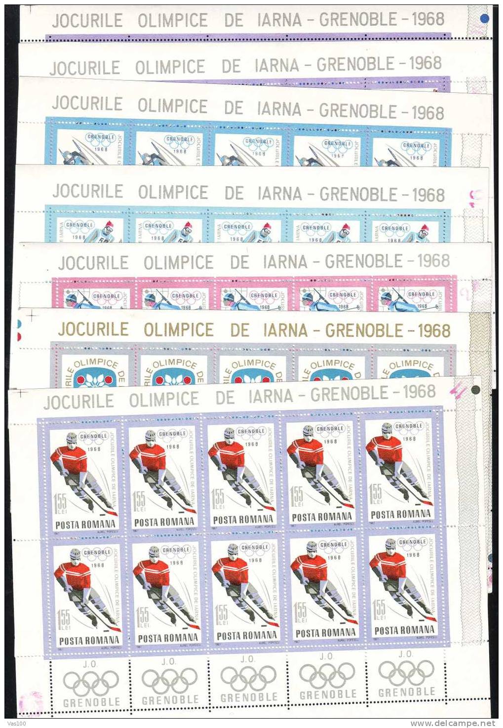 Romania 1967 Grenoble Olympic Games,Mi.2620-26,MNH KB - Ganze Bögen