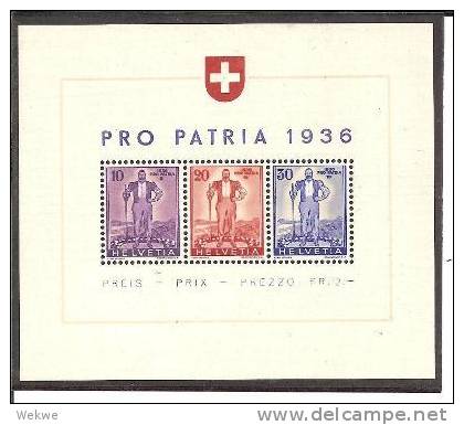 CH Mi.Nr.A294-96/ Block 2, Pro Patria 1936 ** MNH - Blocks & Kleinbögen