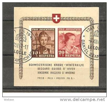 CH Mi.Nr.403-04/- SCHWEIZ -  Block 6, Kriegs-Winterhilfe, 1941 Pro Juventute (Trachten) O - Blocks & Kleinbögen