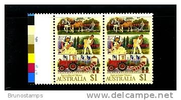 AUSTRALIA - 1987  AGRICULTURAL SHOWS  1 $  BLUE DOT UNDER HORSE'S NOSE  PAIR MINT NH - Errors, Freaks & Oddities (EFO)