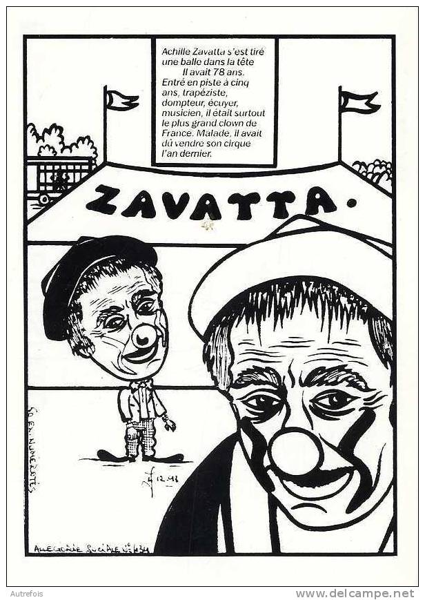 CLOWN  -  HOMMAGE A ZAVATTA  -  SERIE ALLEGORIE SOCIALE N° 434 - ILLUSTRATION DE J LARDIE 1993 - TIRAGE 50 EX NUMEROTES - Circo