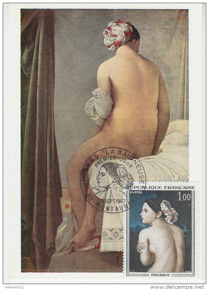 CARTE MAXIMUM DE FRANCE - TABLEAU DE DOMINIQUE INGRES : "LA BAIGNEUSE" - Nudi