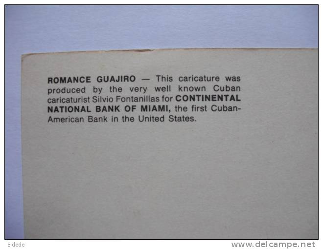 Continental National Bank Of Miami  Caricature Silvio Fontanillas Romance Guajiro - Cuba