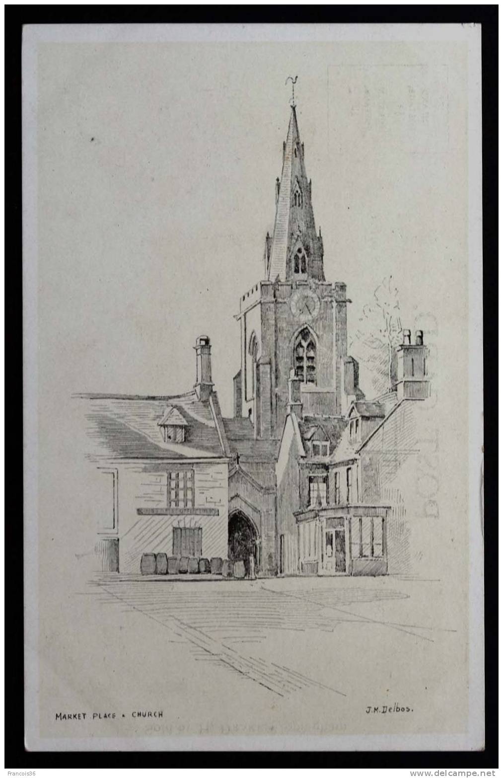 Uppingham - Market Place And Church Drawn By J.M Delbos - Back Is Blank - Rutland