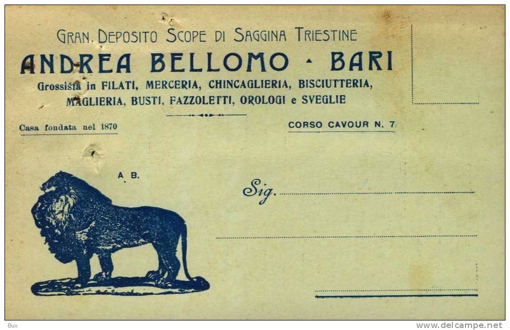 COMMERCIO BELLOMO BARI  MERCERIA  OROLOGI SVEGLIE      VIAGGIATA  COME DA FOTO FORMATO PICCOLO  CON  FORI - Marchands