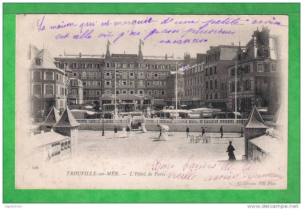 TROUVILLE SUR MER - L´HOTEL DE PARIS - Carte Séculaire écrite En 1902 - Très Animée - - Restaurantes