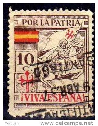 Por La Patria 10 Cts. Fechador Santiago 1937 - Viñetas De La Guerra Civil