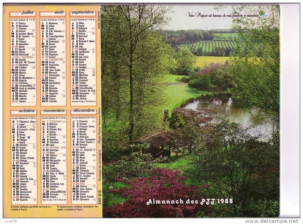 ALMANACH DES PTT  -     1988  - OLLER  - Chaumière  - Paysage De Campagne - Big : 1981-90