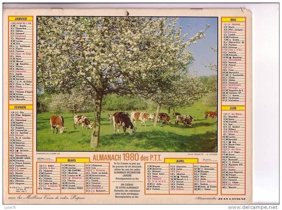 ALMANACH DES PTT  -     1980  - Jean LAVIGNE - Pommiers En Fleurs -  SAINT VICTOR LA RIVIERE  (63) - Big : 1971-80