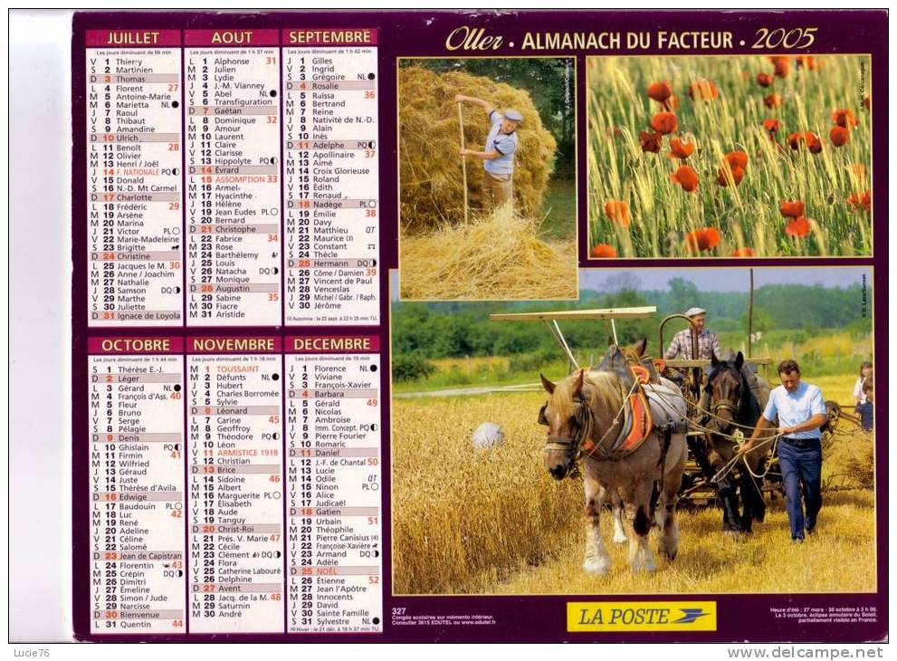 ALMANACH  Du FACTEUR -  2005 -  Les Vendanges -   La Moisson - Tamaño Grande : 2001-...