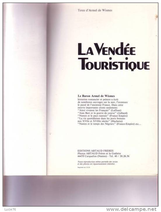 LA VENDEE TOURISTIQUE -  LIVRE De 63 Pages - Format :  : 24 X 16 Cm - Poitou-Charentes