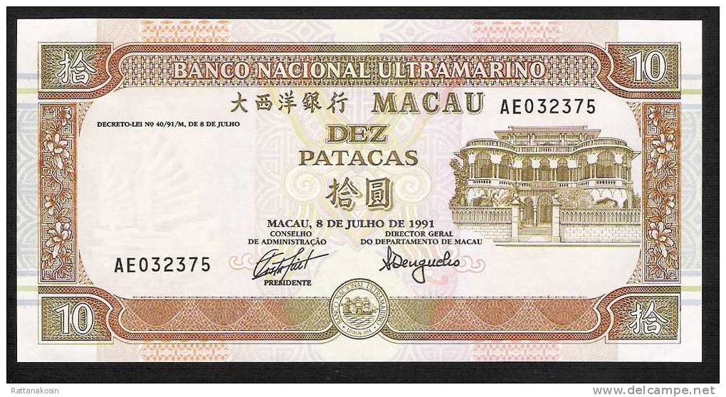 MACAU P65 10  PATACAS   1991 #AE     UNC. - Macau