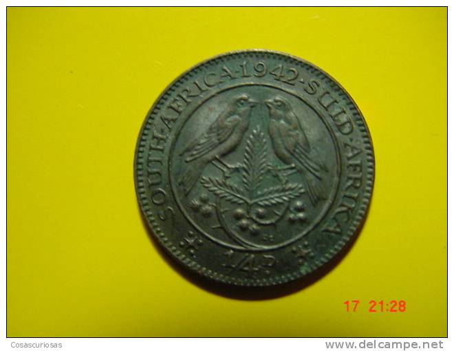 668  SOUTH AFRICA SUID AFRIKA  BIRD PAJARO ANIMAL FARTHING       YEAR 1942  UNC-     OTHERS IN MY STORE - South Africa