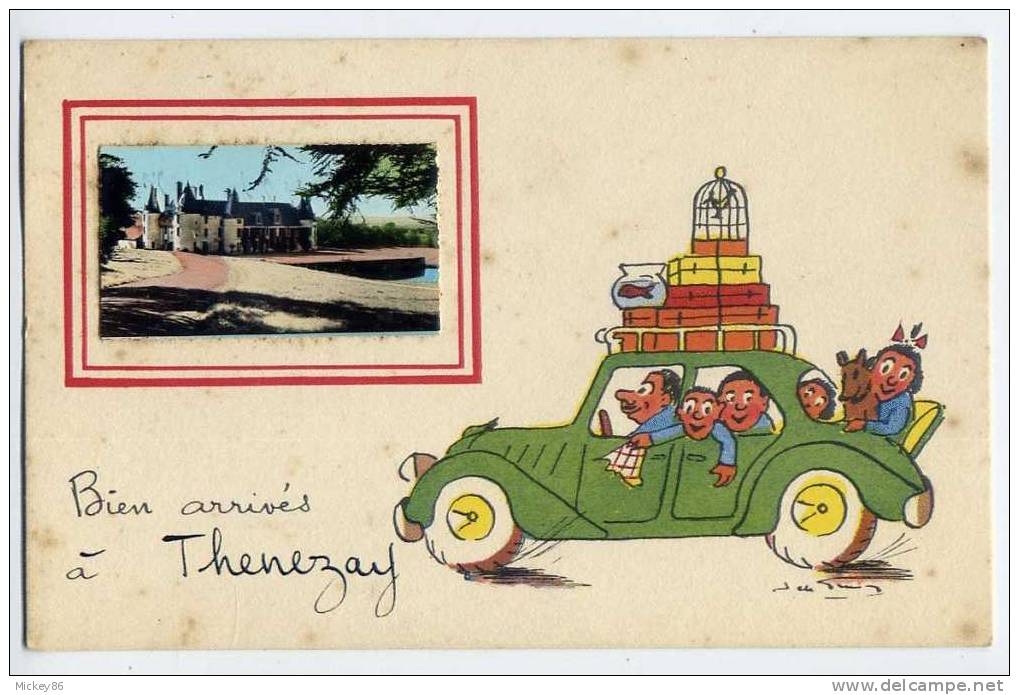 Thénezay---carte Fantaisie --"Bien Arrivés à Thénezay"   (vue Sur Chateau ) éd  J.P - Thenezay