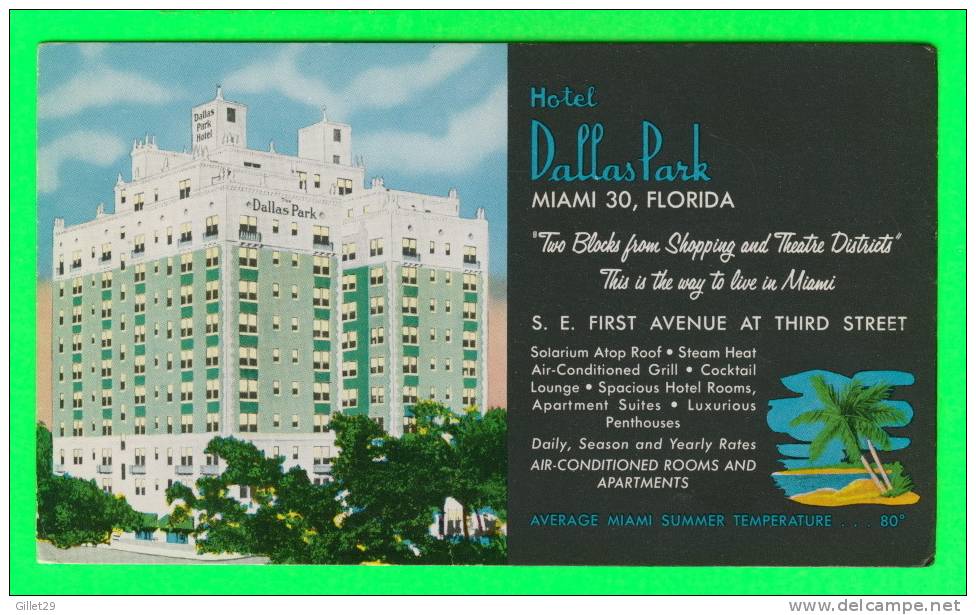BLOTTER, BUVARD - HOTEL DALLAS PARK ,MIAMI, FLORIDA - - H
