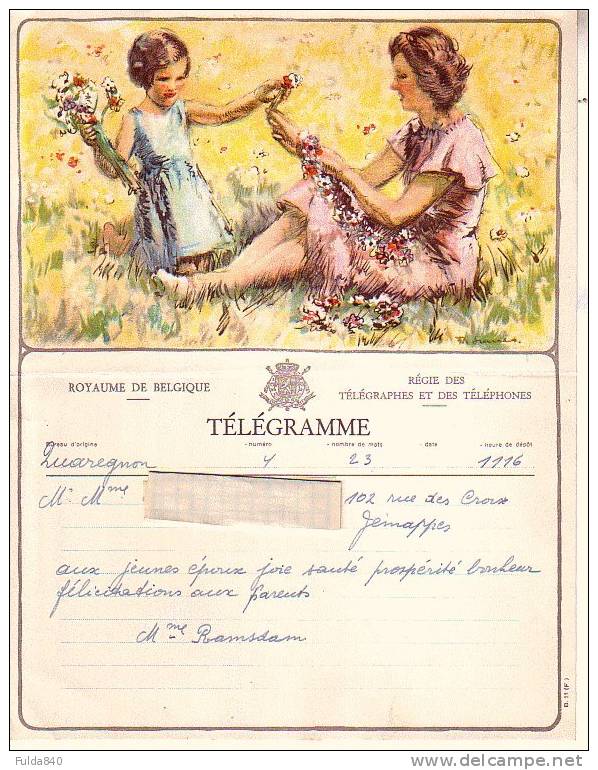 Superbe TELEGRAMME.    Quaregnon.  1951.    Royaume De Belgique - Régie Des Télégrammes Téléphones. - Autres & Non Classés