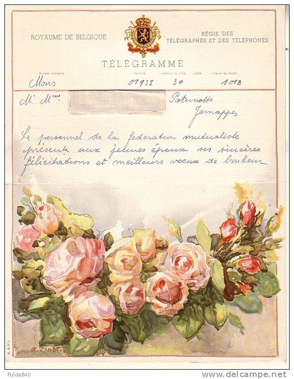 Superbe TELEGRAMME.    Mons.  1951.    Royaume De Belgique - Régie Des Télégrammes Téléphones. - Altri & Non Classificati