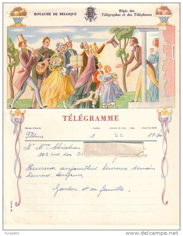 Superbe TELEGRAMME.    Flénu.  1951.    Royaume De Belgique - Régie Des Télégrammes Téléphones. - Other & Unclassified