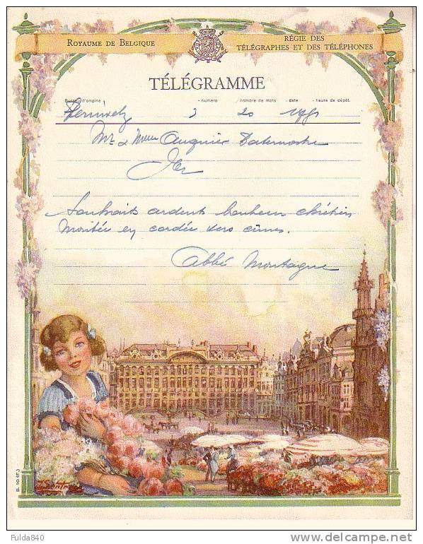Superbe TELEGRAMME.    Péruwelz.  1951.    Royaume De Belgique - Régie Des Télégrammes Téléphones. - Autres & Non Classés