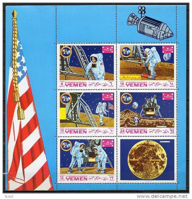 YEMEN -1969 - APOLLO 11 (II) - BF MI 768/790 ** - Asie