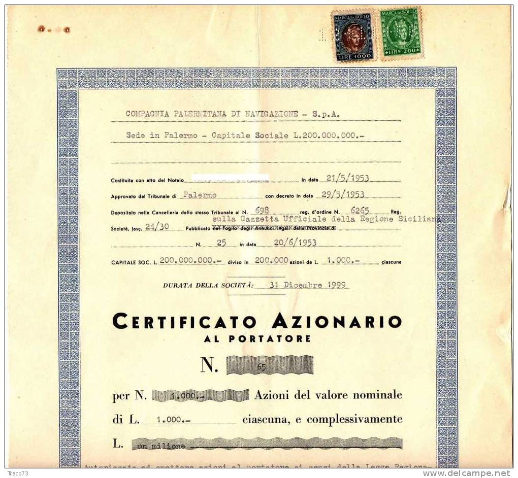 PALERMO - COMPAGNIA PALERMITANA DI NAVIGAZIONE - S.p.A.   /  1953 - Navegación