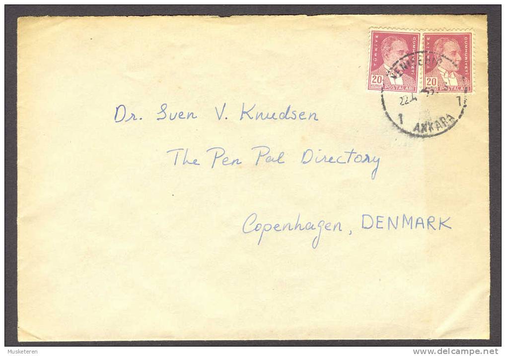 Turkey Ankara 1955 Cancel Cover To Copenhagen Denmark Atatürk - Briefe U. Dokumente