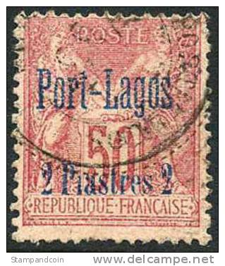 France Offices In Port Lagos #5 Used 2pi On 50c From 1893 - Gebruikt