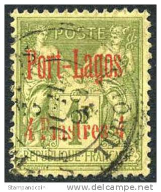 France Offices In Port Lagos #6 Used 4pi On 1fr From 1893 - Usati