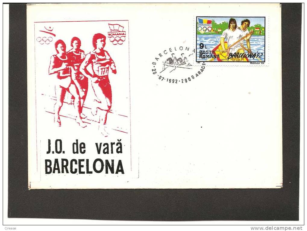ROMANIA Enveloppe / Cover 911/72 JOCURILE OLIMPICE BARCELONA 1992. CAIAC Cachet - Kanu