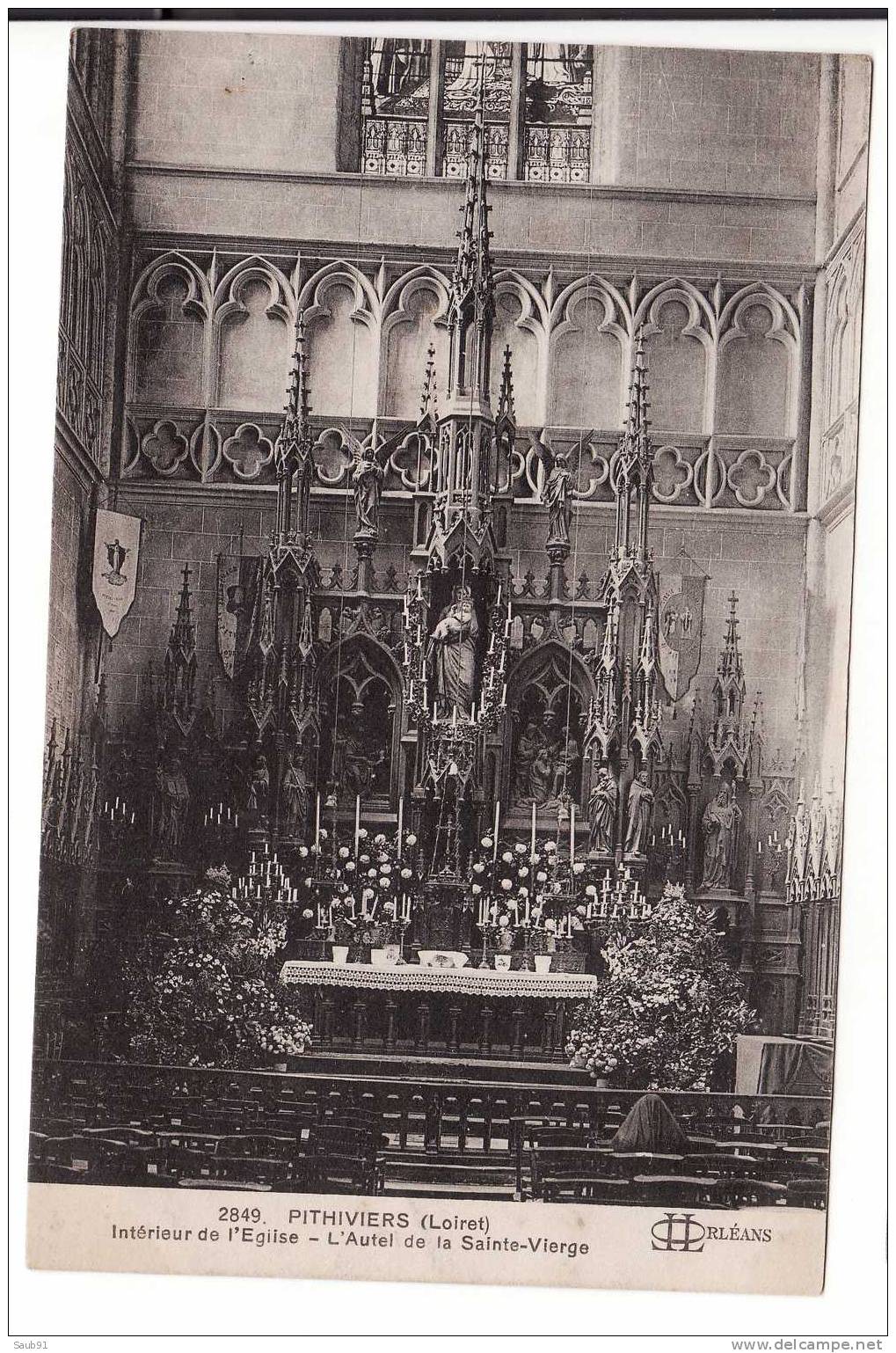 Pithiviers - Intérieur De L´Eglise - L´Autel De La Sainte-Vierge -J.L.,Orléan S..N°2849-Circulé En 1917 -Réf:1650 - Pithiviers