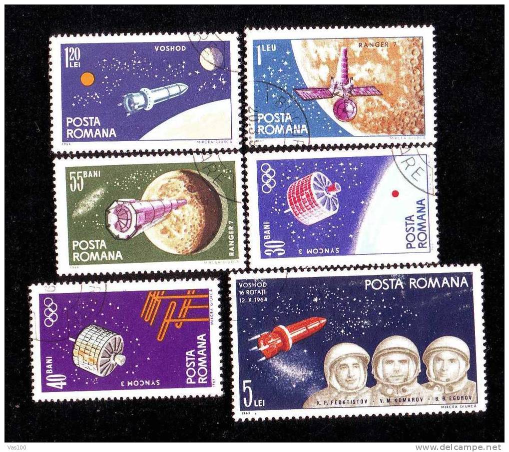 Romania 1965 Space Satellites,Moon,Mi.2369-7 4 ,VFU,used - Europa