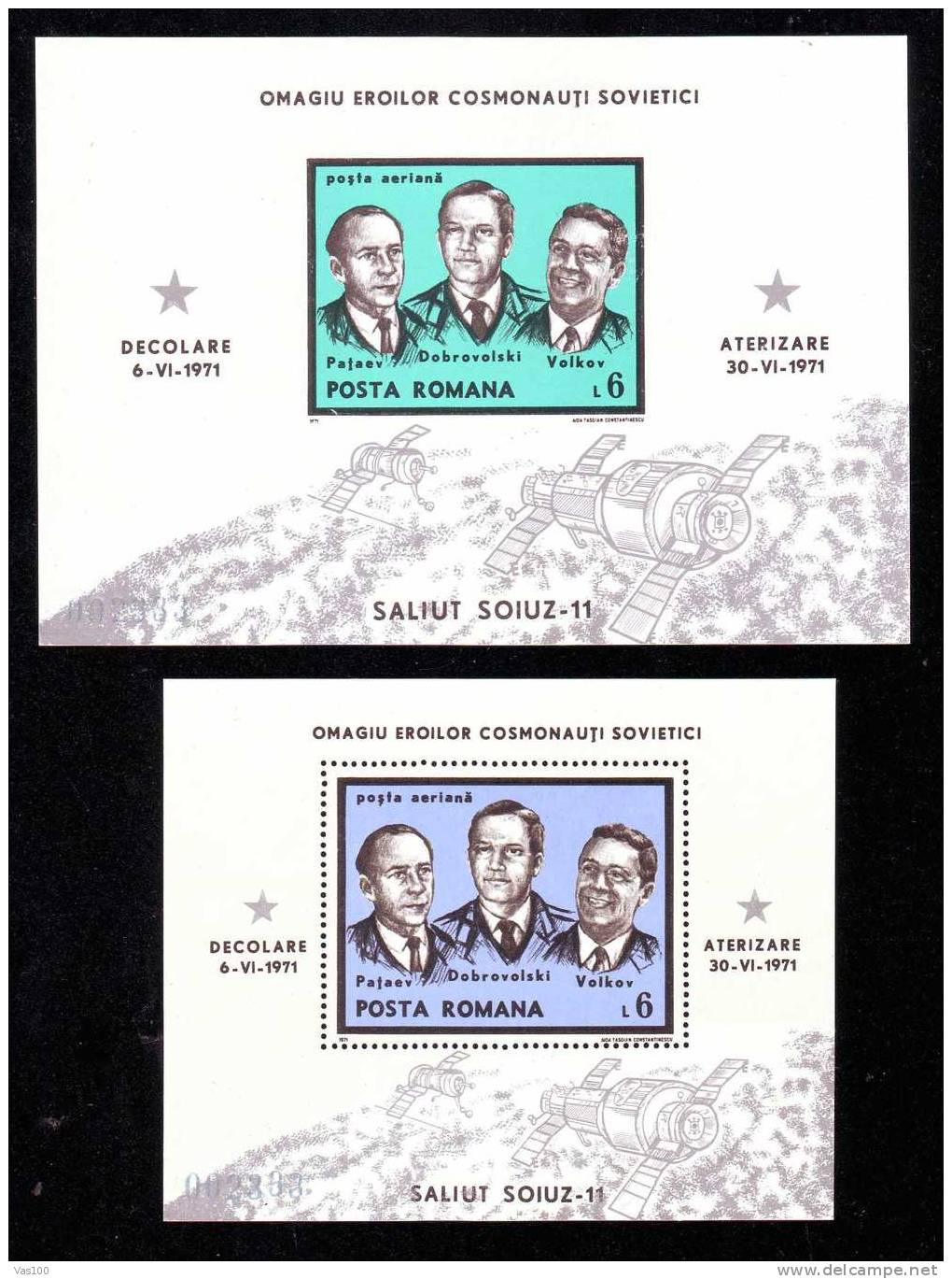 Romania 1971 Russian Cosmonauts,SOYUZ,Bl.86,+ Perforated,MNH,CV=$360 - Unused Stamps