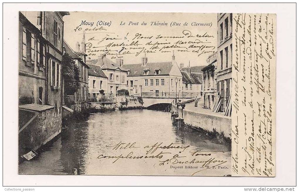 Cp , 60 , MOUY , Le Pont Du THERAIN , Rue De CLERMONT , Dos Simple , Voyagée 1903 - Mouy