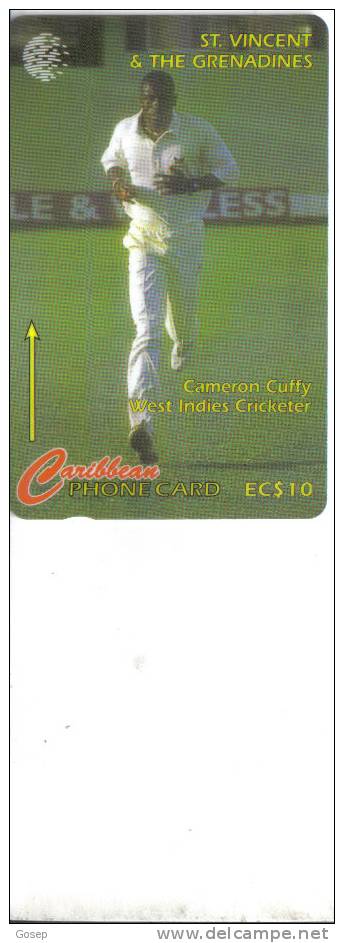 St.vincent The Grenadines-cameron Cuffy West Indies Cricketer-(ec$10)-used Card+1card Prepiad Free - San Vicente Y Las Granadinas