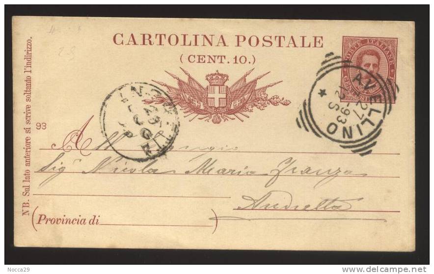 INTERO POSTALE DEL 1893 DA AVELLINO PER ANDRETTA - Stamped Stationery