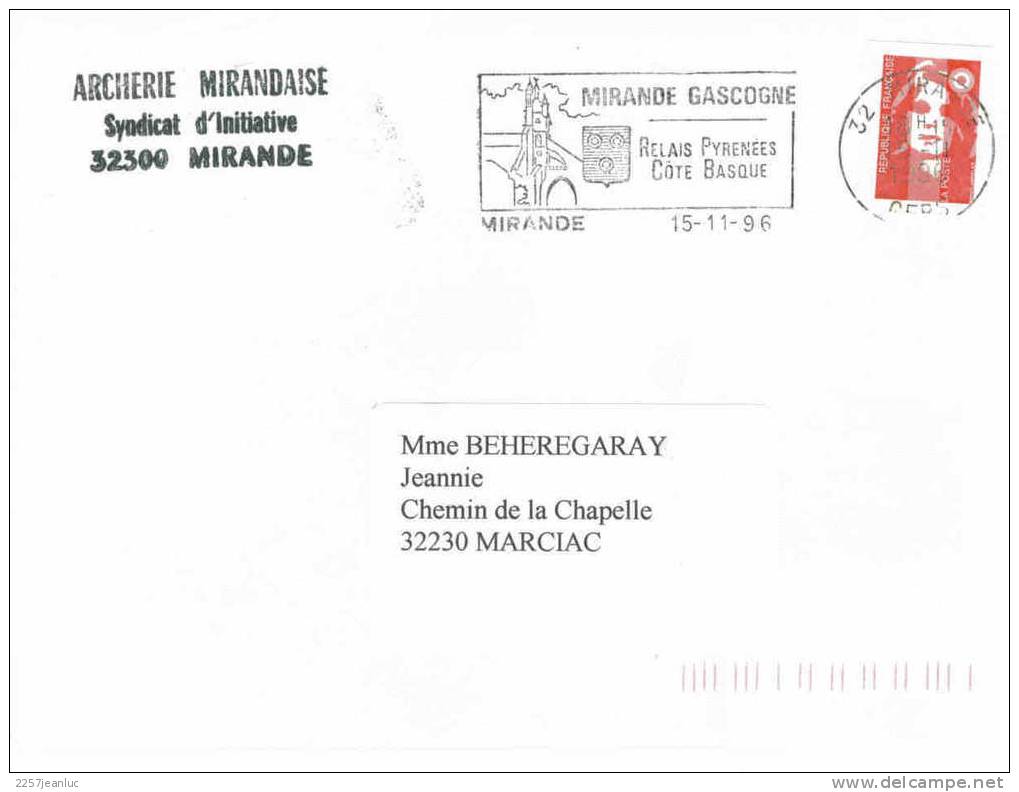 Pub Archerie Mirandaise Dp32 +oblit Relais Pyrenees Cote Basque  Du 15/11/1996 - Bogenschiessen