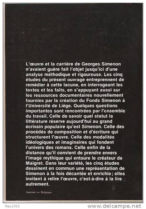 LIRE SIMENON - Réalité/Fiction/Ecriture - Collectif - Editions Labor, Bxl, 1980 - Simenon