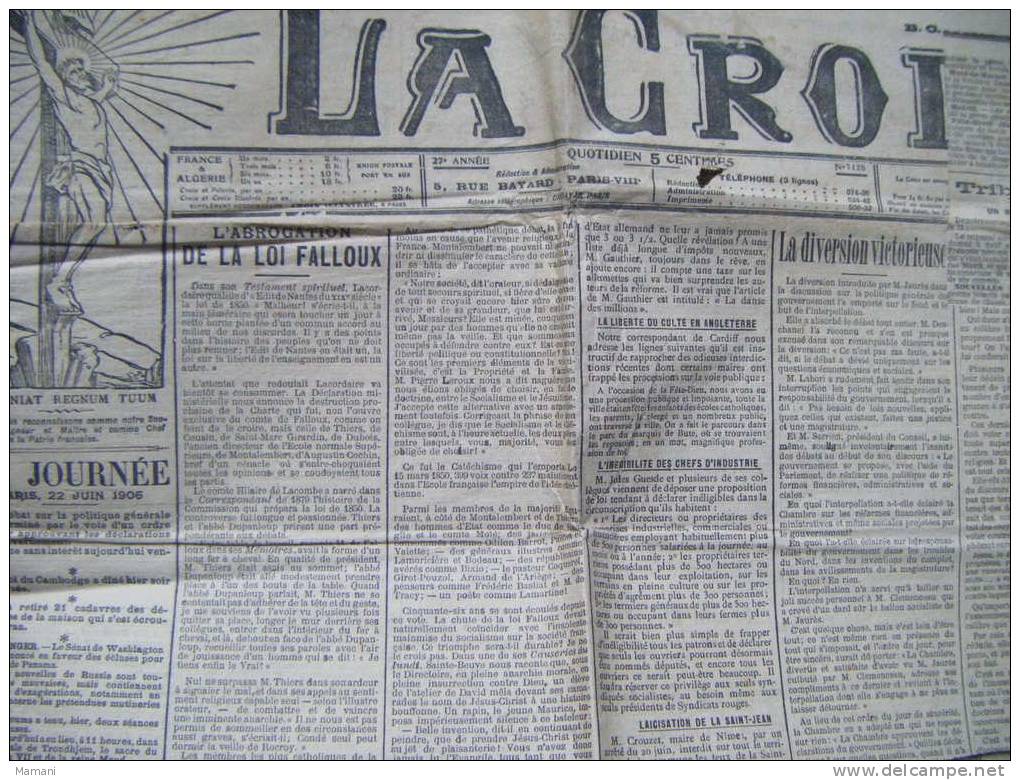 La Croix -23 Juin 1906-illustrateur Lemot-l'abrogation De La Loi Falloux-suppression Des Processions A Montauban-- - Sonstige & Ohne Zuordnung