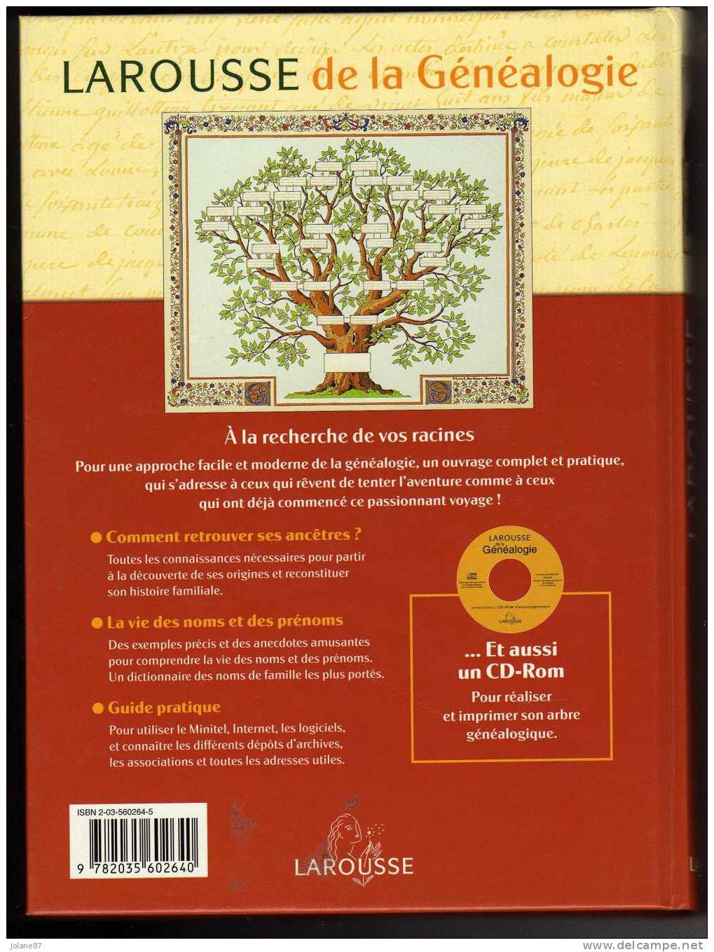 LAROUSSE DE LA GENEALOGIE            A LA RECHERCHE DE VOS RACINES AVEC CD ROM VIERGE - Dictionnaires