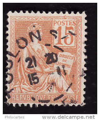 FRANCE 1900  -   Y&T  117 -  Mouchon Type II 15 C Orange   -  Oblitéré - 1900-02 Mouchon