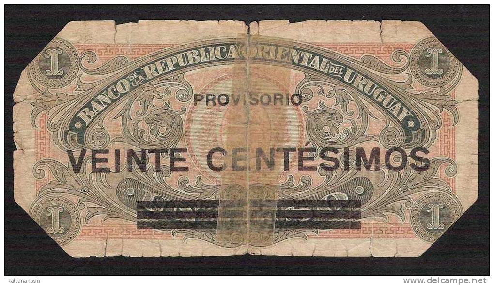 URUGUAY  P14  20  CENTESIMOS  1918   VG Tape Scotch - Uruguay