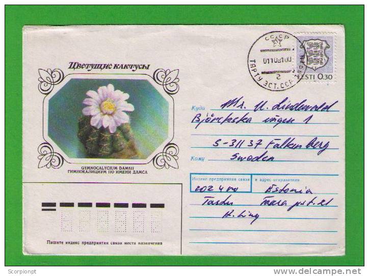 Flowers Fleus Cactus Végétaux Vegetables Cover Postal Stationery Entier Postal EESTI URSS 1991 Sp1041 - Cactusses