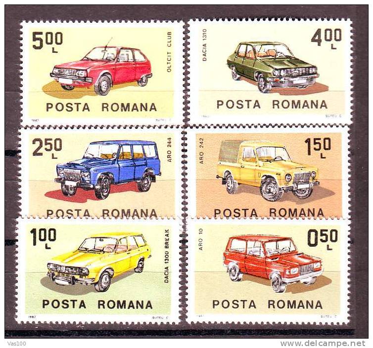 ROMANIA 1983, CONSTRUCTION AUTOMOBILE ROUMAINE   FULL SET  YVERT#3443-3448 - Unused Stamps