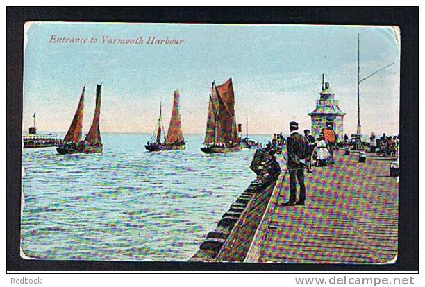 1908 Postcard Lighthouse & Entrance To Great Yarmouth Harbour Norfolk - Ref 454 - Great Yarmouth