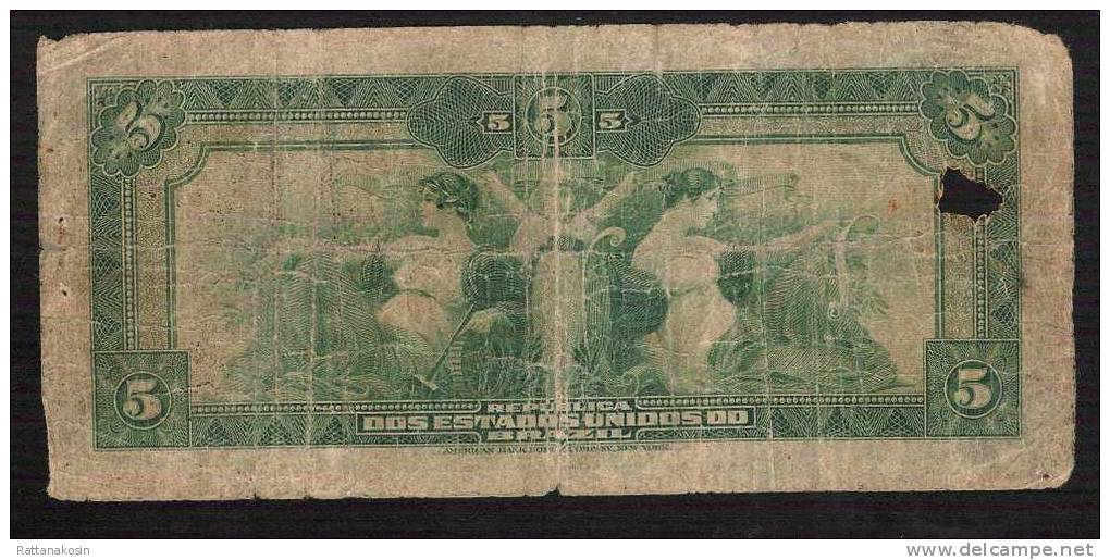 BRAZIL BRESIL  P24  5  MIL REIS   1913    VG - Brésil