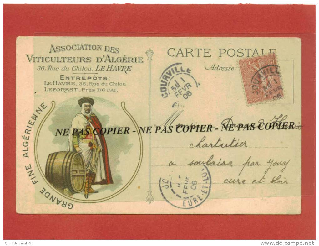 CPA TOP RARE (unique) ALGERIE LE HAVRE LEFOREST DOUAI VITICULTEURS  FINE ALGERIENNE 1906 - Profesiones